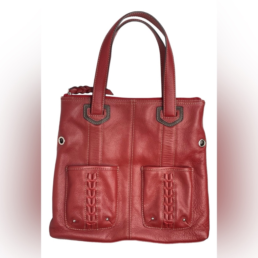 Tignanello Women's Red Pebbled Genuine Leather Bag Tote Purse EUC